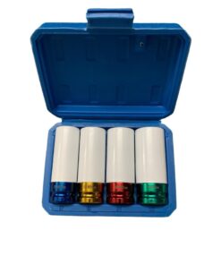 Douilles à chocs 4 pièces  longues spéciales jantes aluminium 1/2″ KrafTRoyal 17/19/21/22 mm en coffret