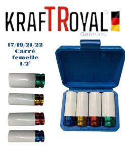 Alternative view of Douilles à chocs 4 pièces  longues spéciales jantes aluminium 1/2″ KrafTRoyal 17/19/21/22 mm en coffret