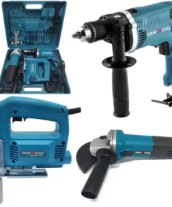 Pack 3 outils électrique - Meuleuse d'angle, Perceuse et perceuse et Scie Sauteuse 1400W Kraft Royal