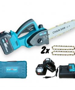 Scie tronçonneuse sans fil Kraft Royal 38V + 2 Chaînes - graissage de chaîne automatique, 2 batteries et chargeur