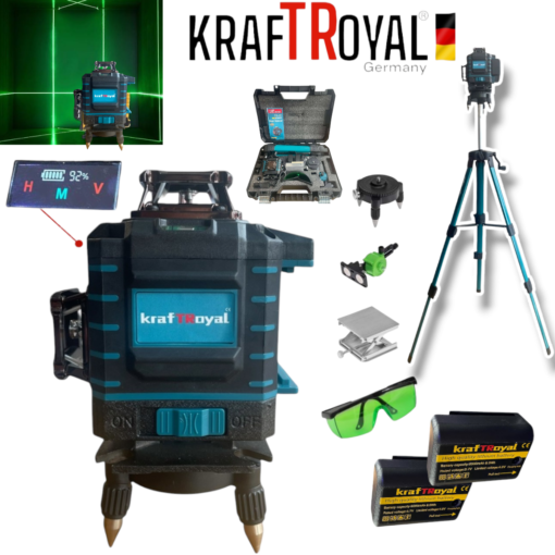 NIVEAU LASER 4D avec 16 lignes (quatre points) auto nivelant, avec laser vert + Trépied