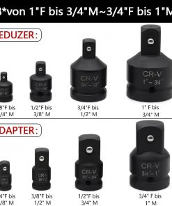 Alternative view of Lot de 8 Adaptateur Douille A Choc 1/4" 3/8" 1/2" 3/4" Adaptateur de Clé à Chocs Adaptateurs Réducteurs pour Clé Dynamométrique, Cliquet, Perceuse, CR-MO